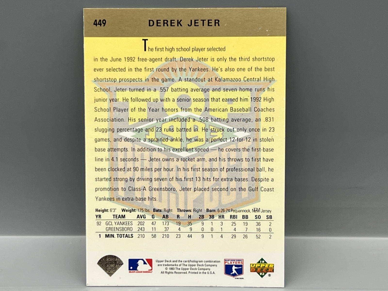 1993 Upper Deck Derek Jeter RC #449