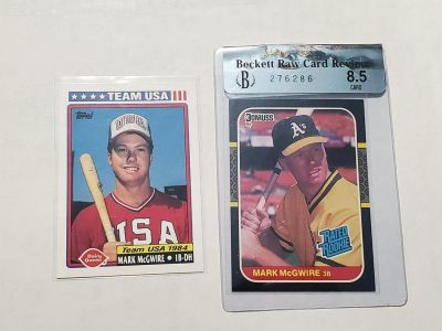 Mark McGwire Card Pair. 1992 Dairy Queen Team USA, 1987 Donruss Rated Rookie Graded Beckett RCR 8.5