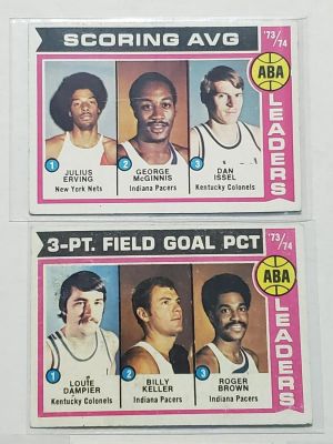 1974-75 Topps Basketball 10 Card Lot. Includes DR J ABA Leaders, Steve Mix, George McGinnis and more