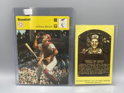 Johnny Bench Cincinnati Reds 1977 Sportscaster & Hall of Fame Plaque Postcard. Johnny Bench 
