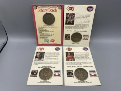 Lot of (4) Cincinnati Reds Kahns/Kroger Commemorative HOF Coins - Johnny Bench, Tony Perez 