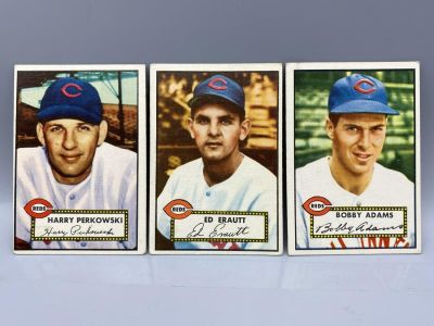1952 Topps Harry Perkowski #142, Ed Erautt #171, & Bobby Adams #249. 1952 Topps Harry Perkowski 