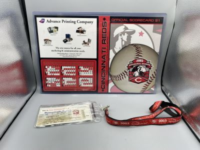 2003 Cincinnati Reds Opening Day GABP Inaugural Season Ticket w/Lanyard & Inaugural Season Scorecard