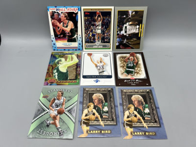 Lot of (9) Assorted Larry Bird Basketball Cards - Varying Conditions