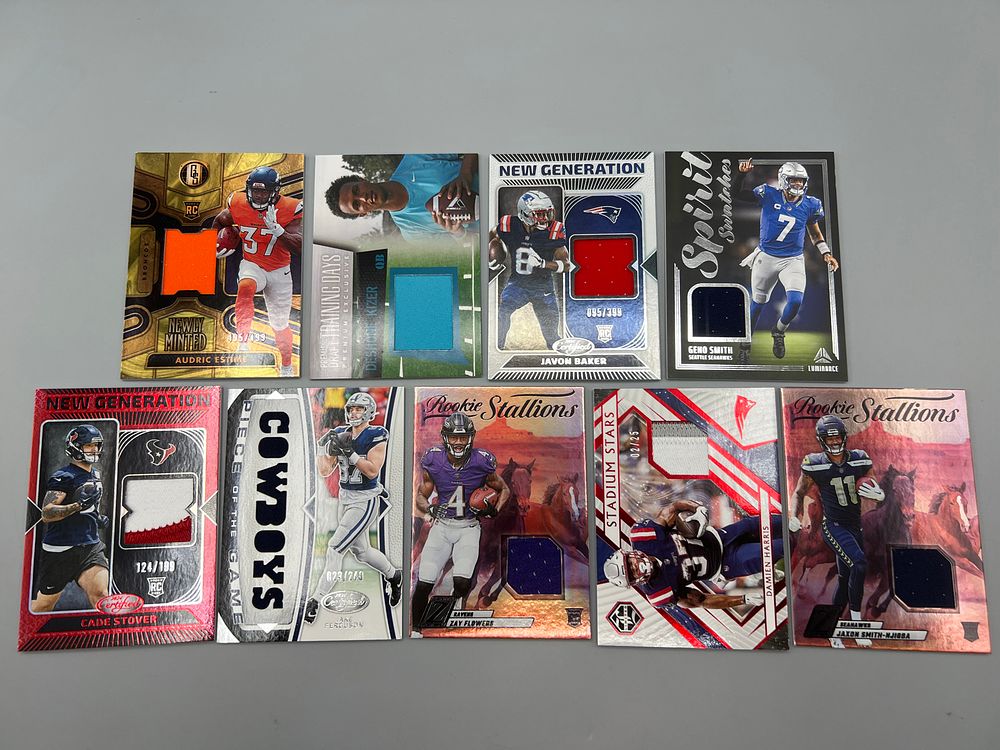 Lot of (9) Football Jersey Relic Patch Cards w/Rookies