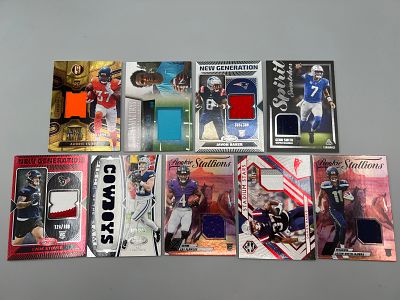 Lot of (9) Football Jersey Relic Patch Cards w/Rookies