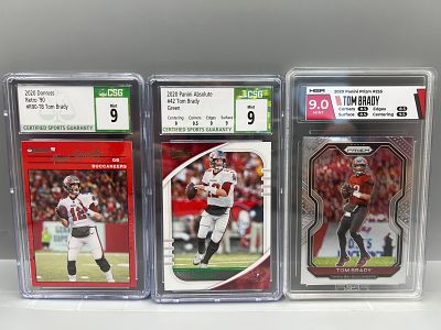 Lot of (3) Tom Brady Football Slabbed Mint 9 Cards - CSG & HGA