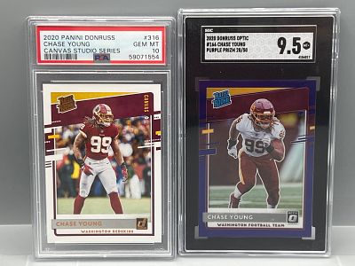 2020 Panini Donruss Chase Young Canvas RC #316 PSA Gem Mint 10 & 2020 Donruss Optic Chase Young 