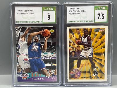 1992-93 Upper Deck Shaquille O'Neal RC #424 CSG Mint 9 & 1993-94 Fleer Shaquille O'Neal Award 