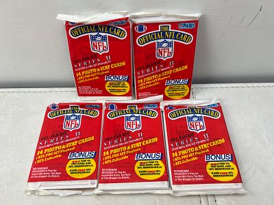 Lot of (5) 1989 Pro Set Series 2 Football Sealed Wax Packs - Possible Rookies of Barry Sanders 