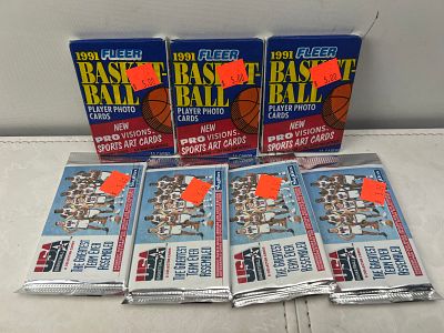 Lot of (7) 1991 Fleer & 1992 Skybox Team USA Basketball Sealed Wax Packs