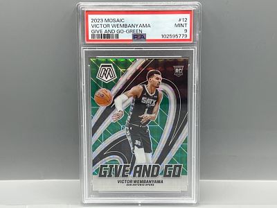 2023 Panini Mosaic Victor Wembanyama Give And Go Green #12 PSA Mint 9
