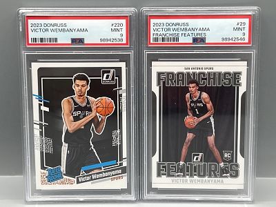 2023 Panini Donruss Victor Wembanyama RC #220 PSA Mint 9 & Franchise Features RC #29 PSA Mint 9