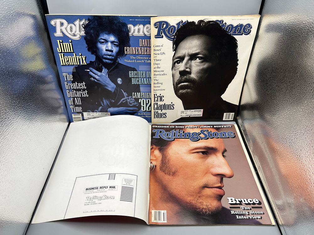 Lot of (3) Early 1990s Rolling Stone Magazines W/ Jimi Hendrix, Bruce Springsteen, & Eric 