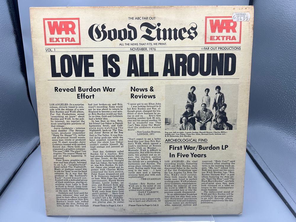 1976 War Featuring Eric Burdon Love Is All Around Vinyl Album - AB-988 - Records have not been 