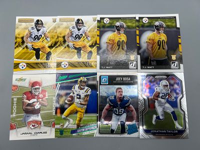 Lot of (8) Assorted Football Star Player Rookie Cards - Justin Jefferson, Joey Bosa, TJ Watt