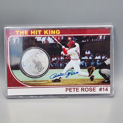 One Ounce Silver Round Commemorative Pete Rose Hit King With Autograph - Only 500 made - Tough