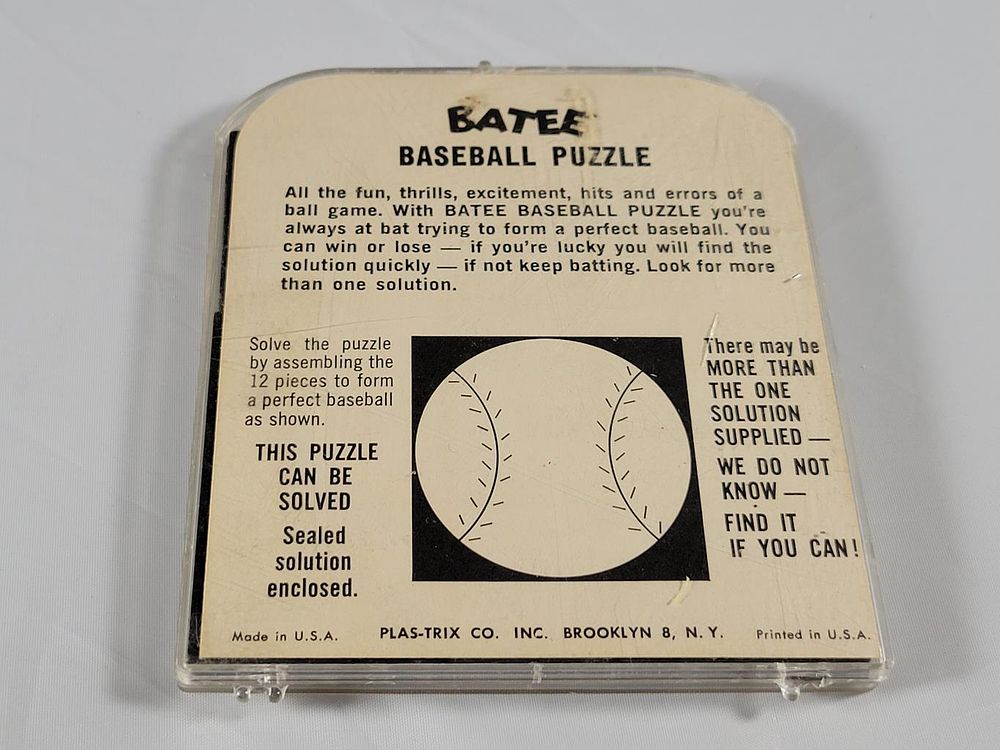 Rare Vintage Batee Baseball Puzzle. 1950's Made By Plas-Trix Co In The USA