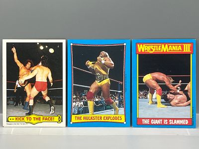 Lot of (3) 1985-87 Topps WWF Wrestling Trading Cards -Hulk Hogan, Andre the Giant