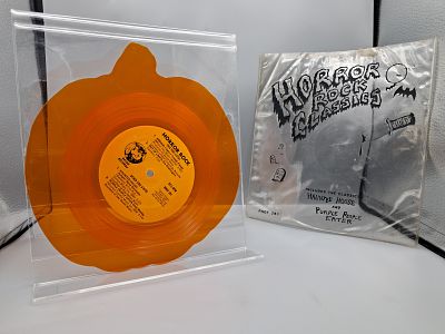 1983 Horror Rock Classics Compilation 7" 33 RPM Orange Translucent Pumpkin Shaped Vinyl Record 