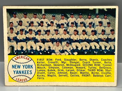 1958 Topps New York Yankees Baseball Team Card #246