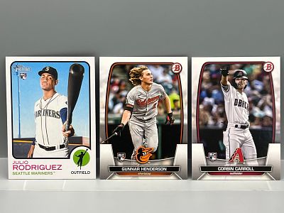 2022 Topps Heritage Julio Rodriguez RC #700, 2023 Bowman Gunnar Henderson RC #65, & Corbin 