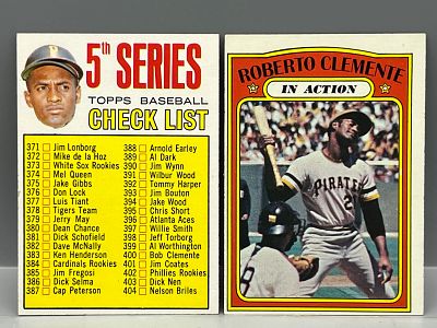 Roberto Clemente 1967 Topps Checklist #361 & 1972 Topps IA #310