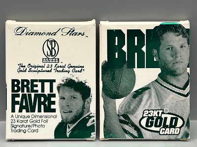 Lot of (2) 1997 Bleachers Brett Favre Limited Edition 23kt Gold Foil Embossed Cards