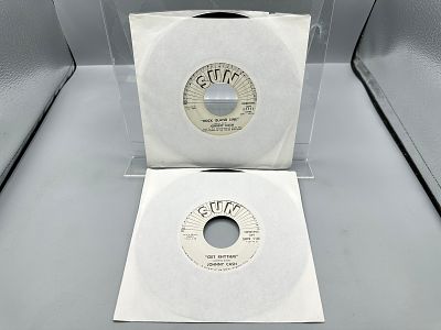 Johnny Cash (Two (2) 7-inch 45 rpm Sun white label promo lot): Get Rhythm (1969); and Rock 