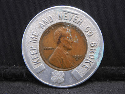 Encased 1953-D Lincoln Good Luck Wheat Cent. Industrial Credit Loans, Cleveland, Ohio.