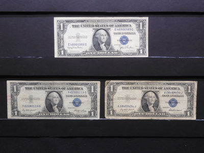 1935-D, 1935-E, 1935-F $1 Blue Seal U.S. Silver Certificates. Bust Of Washington.