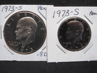 1973 S PROOF IKE DOLLAR AND KENNEDY HALF