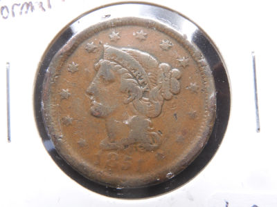 1851 NORMAL DATE LARGE CENT VG