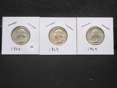 Three 1964 Washington Quarters