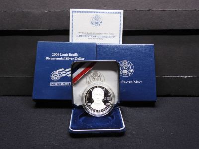 2009-P Louis Braille Bicentennial Silver Dollar in OGP w COA Condition: You will receive a 