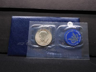 1972-S Eisenhower Silver Dollar Blue Envelope. 1972-S Eisenhower Silver Dollar Blue Envelope 