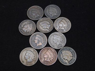 (2) 1890, 91, 93, 95, 96, (2) 97, 98, 99 Indian Cents - 10 Coins Condition: You will receive a 