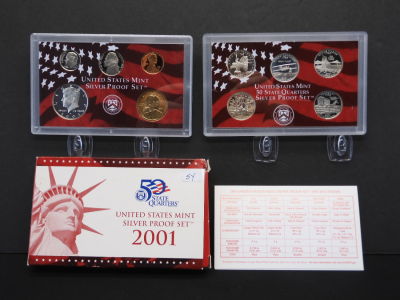 2001 S US Mint Silver Proof Set - 10 PROOF GEMS - OGP Condition YES WE SHIP ALL COINS. Pricing 