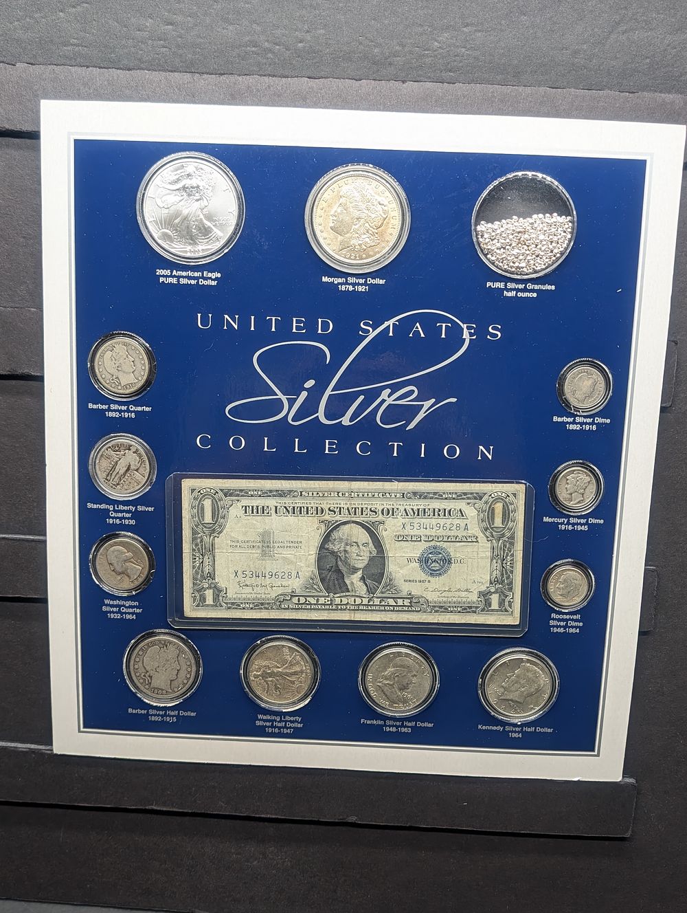 United States Silver Collection in Nice Wooden Display Box - Currency , Several Coins & 