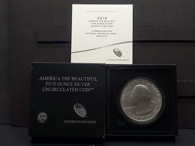 2016-P UNC. 5 Troy Oz. ATB .999 SILVER Cumberland Gap National Park Quarter in OGP w/ COA