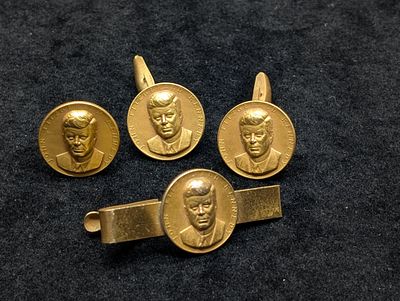 Gold *Filled* John Fitzgerald Kennedy Cuff Links, Tie Clip & Pin Set - VERY NICE COLLECTION!!