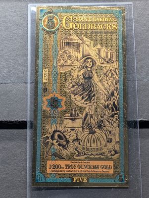 1/200th Troy Oz. 24k PURE GOLD 2024 $5.00 South Dakota Goldback Condition IMPORTANT NOTICE