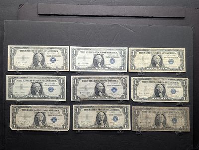 Nine Various 1935 & 1957 Series $1.00 Silver Certificates, (1) 1935-A, (1) 1935-C, (3) 1935-D