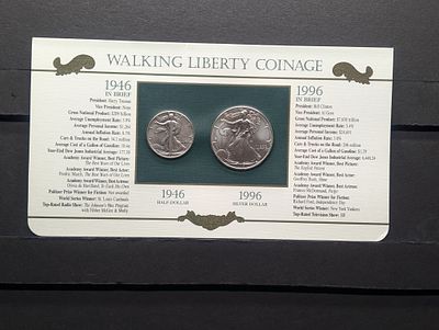 Walking Liberty Coinage 50 Years Apart - 1946 Walking Liberty Half Dollar & 1996 American