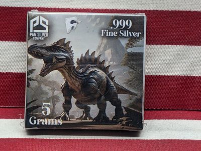 Limited Mintage of 3,000, 5 Grams .999 FINE SILVER T-Rex Raptor Designed Bullion, New In Box