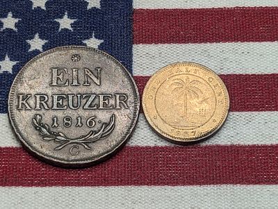 1816-G Austria Ein Kreuzer & 1937 Liberia 1/2 Cent. 1816-G Austria Ein Kreuzer & 1937