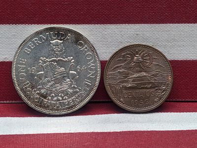 1964 Bermuda 1 Silver Crown & 1953 Mexico 20 Centavos. 1964 Bermuda 1 Silver Crown & 1953