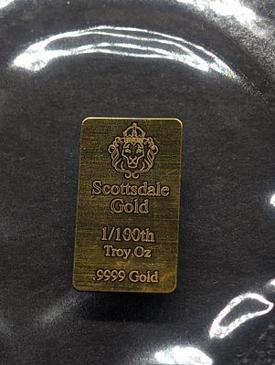 1/100th Oz. .9999 FINE GOLD Scottsdale Mint Designed Miniature Art Bar Condition IMPORTANT