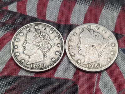 1883 N/C - VF & 1887 - GOOD+ Liberty Head V-Nickels (2 PCS). 1883 N/C - VF &amp; 1887 - GOOD+ 
