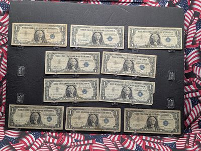 Lot of Ten Various 1957 Series $1.00 Silver Certificates, (3) 1957's, (2) A's. (5) 